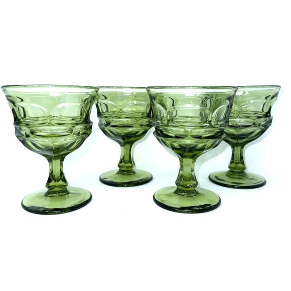 Fostoria Argus Avocado Green Stemmed Goblets Glasses 8 oz Set of 4 Vintage - Picture 2 of 6
